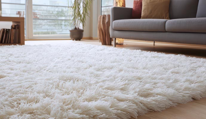 A clean Flokati rug in a beautiful living room