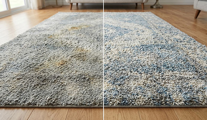 Before and after rug stain cleaning service