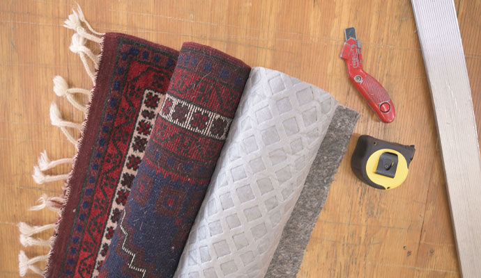 A custom rug pad being installed on a floor