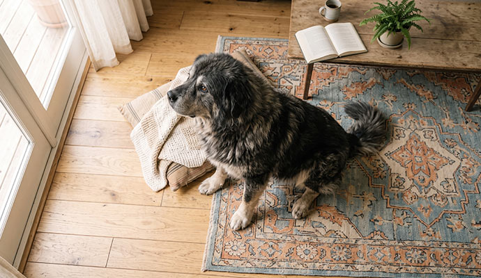 Dog sitting on clean area rug