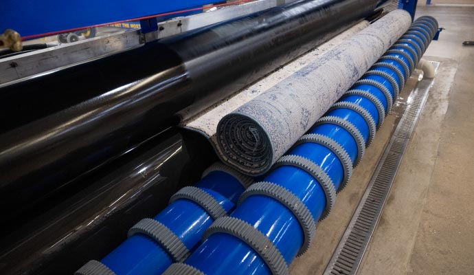 Rug cleaning process with equipment