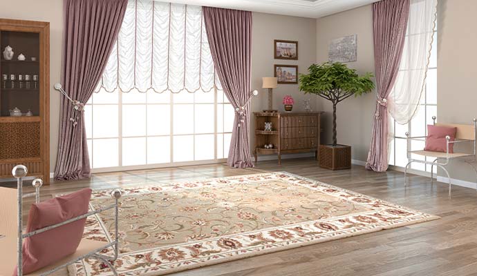 Area rug laid out in a bright living space exposed to sunlight