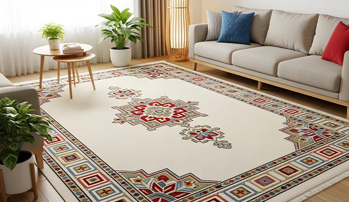 Beautiful synthetic rug placed in a living room