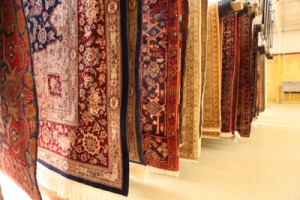 Oriental Rugs Drying on Suspended Racks