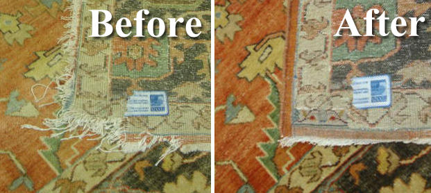A Severely Damaged Rug Before and After Patching