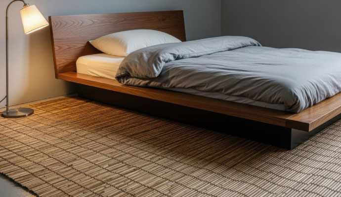 Clean bamboo rug on bedroom