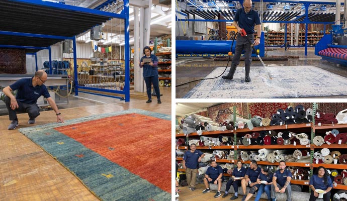 Collage of commercial rug cleaning and storage facility
