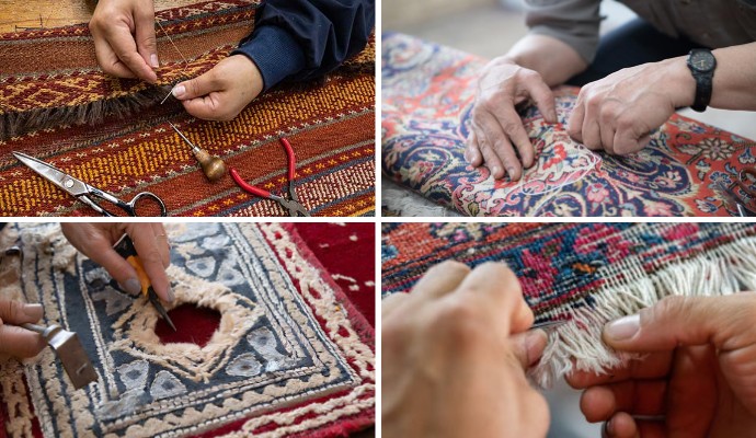 Collage of different types of rug repairing service
