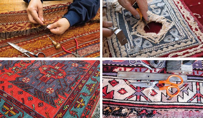 Collage of different types of rug repairing service