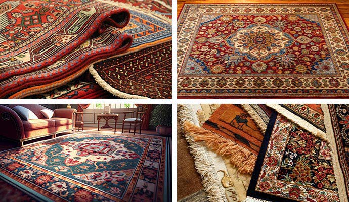 Collage of oriental, persian, turkish and pattern rugs