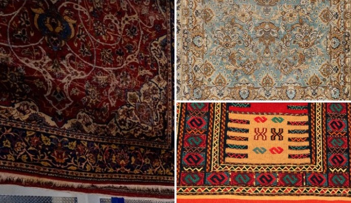 Collage of persian rug, antique rug and chinese rug