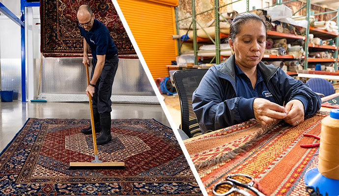Collage of professional area rug cleaning and repair services