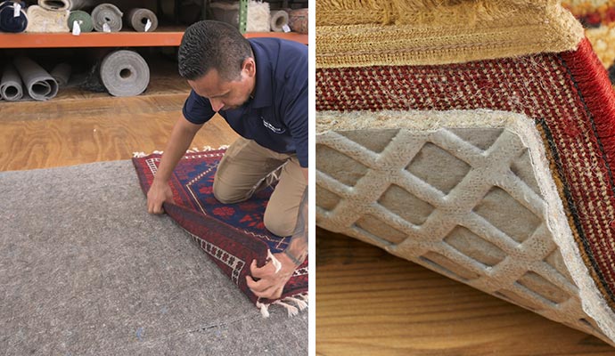 Collage of rug with rug pad and custom rug pad