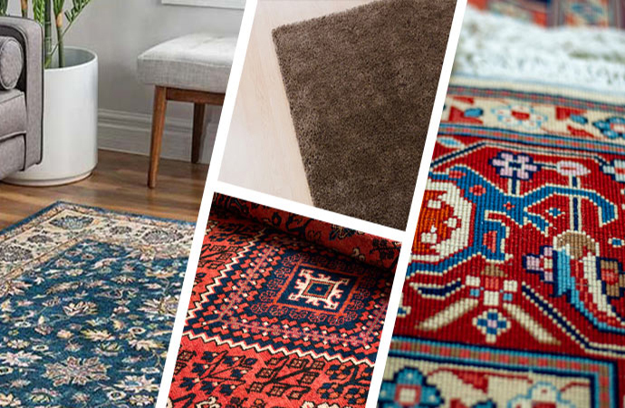Different types of rugs with various colors and patterns