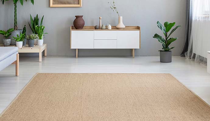 Clean and well-maintained jute area rug in a modern living room