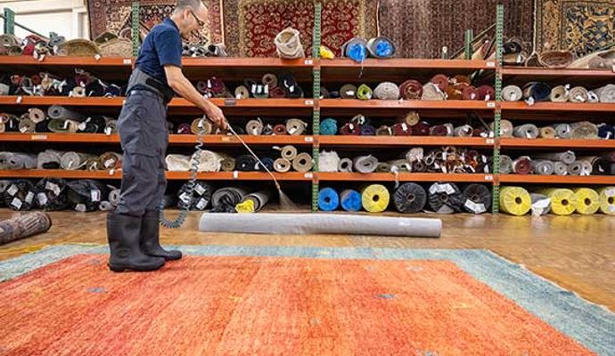 Professional rug cleaning inside rug storage