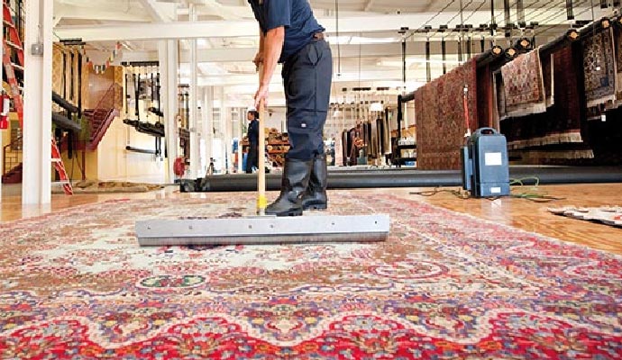 Professional rug treatment with equipment