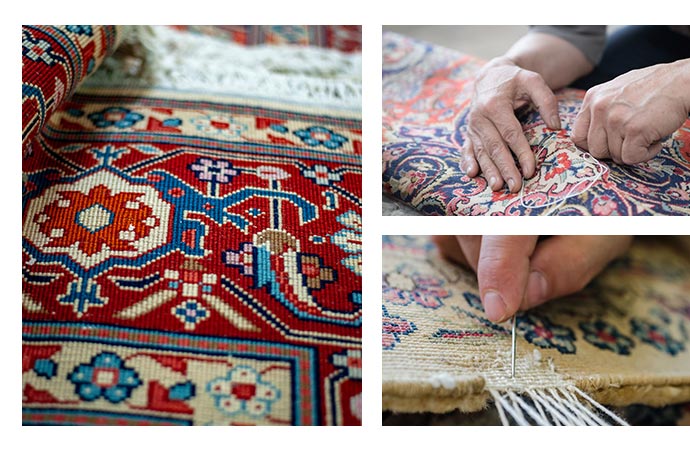 worker is fixing a rug.