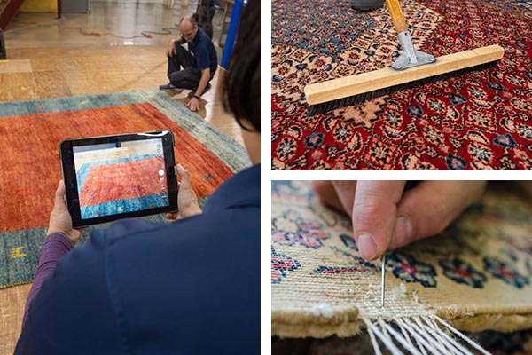 Rug inspection, brushing, and repair services for enhanced durability and appearance.