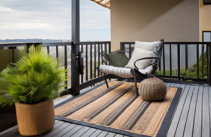 Rug placed outdoors with a nice city view.