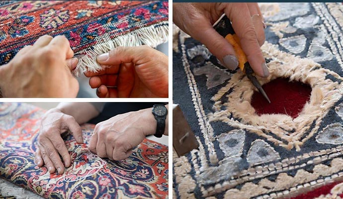 Collage of multiple rug repairing services