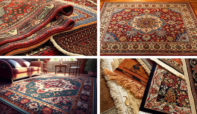 Collage of various types of rugs