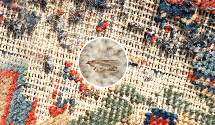 a zoomed-in picture of moth in the rug