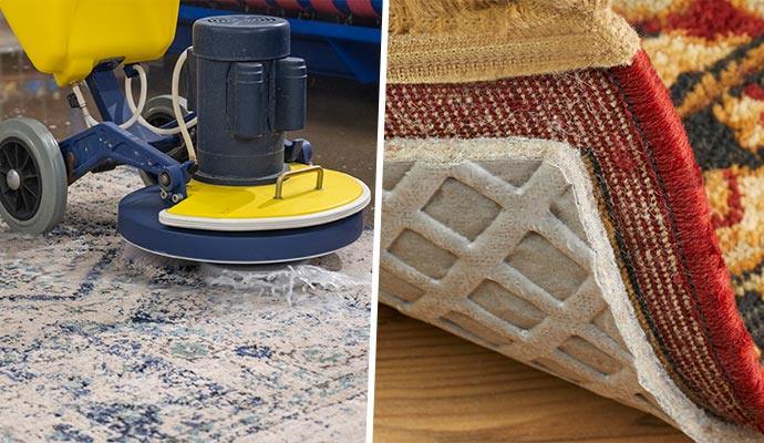 Collage of rug cleaning and rug pad Collage of rug cleaning and rug pad
