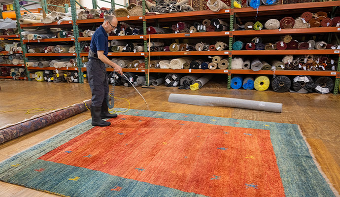An expert providing a rug protection service