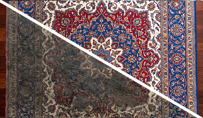 Before and after comparison of iranian rug cleaning