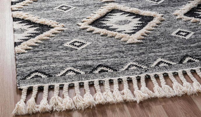 Black and white boho geometric rug