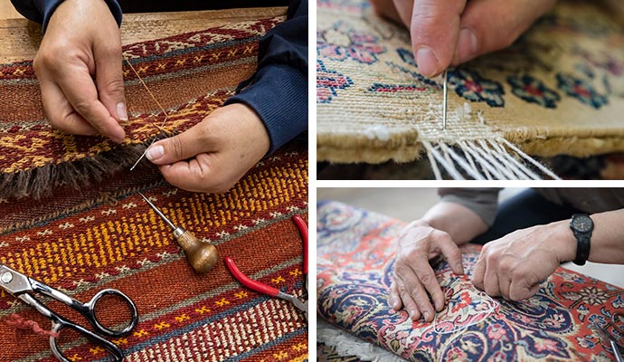 Collage of professional rug repair and restoration