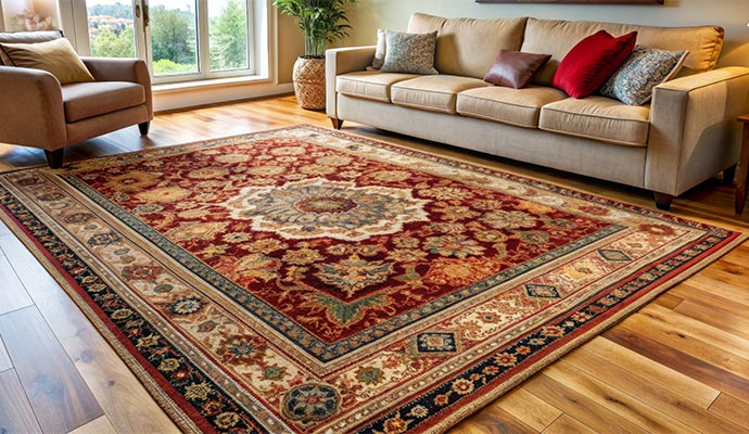 Living room sofa and area rug