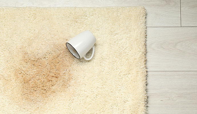 Spilled coffee mug on rug