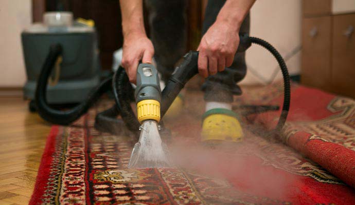 Steam cleaning an oriental rug with a hot water extraction tool