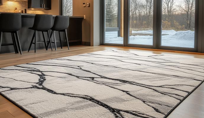 Synthetic rug placed on wooden floor