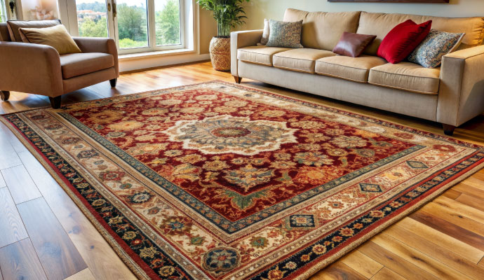 Clean Oriental rug placed in a living room